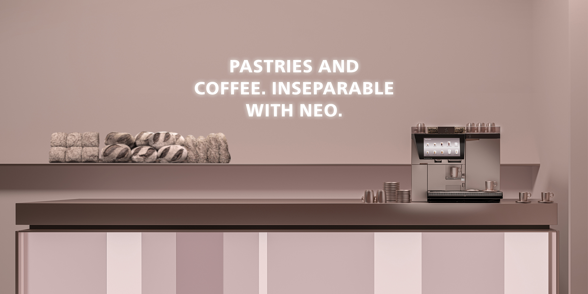 Rosa Kaffeemaschine für Bäckerei