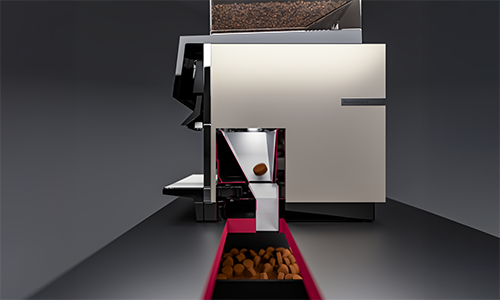 Satzabwurf von Kaffeevollautomat auf Holztisch