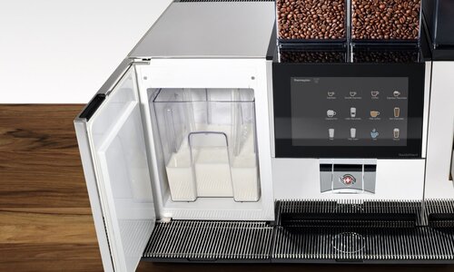 Refrigerator Black&White4 Fully automatic coffee machine on wooden table