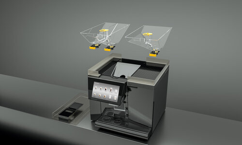 Fully automatic coffee machine with two grinders and bean container