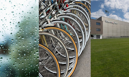 Sustainable construction with wet windows, bicycles and turf
