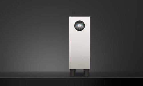 Black&White coffee machine payment housing on a black background