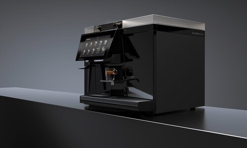 Black fully automatic coffee machine with steam lance
